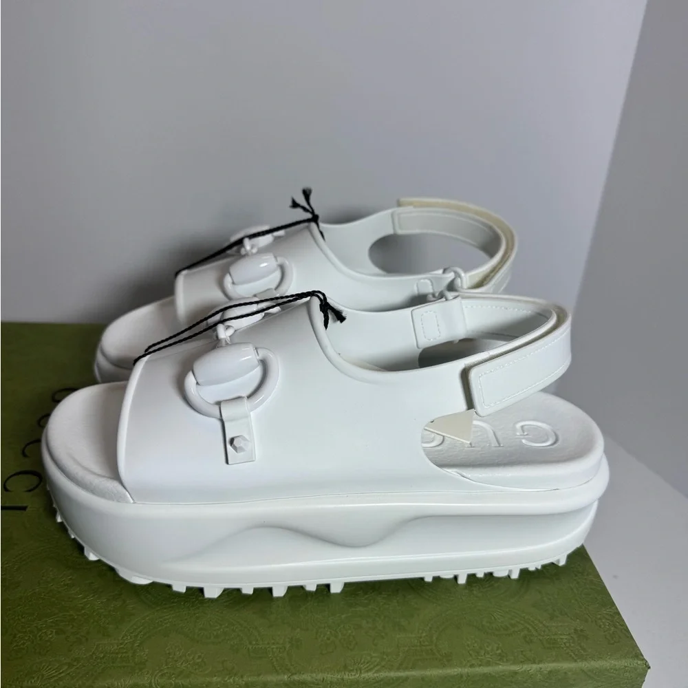 White GUCCI Platform Sandals size 37 - Picture 3 of 8